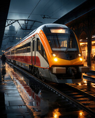 Obraz premium public transport concept. Electric train arriving at the stop