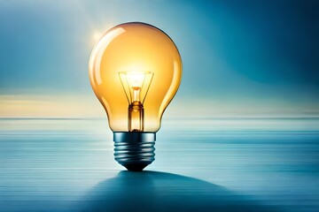 light bulb on blue background, Creative light bulb abstract on glowing blue background.