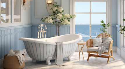 Bathroom in blue and white color, inspired beach design