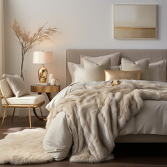 Fototapeta na wymiar Luxurious furnished master bedroom suite, elegant interior design, modern house design concept