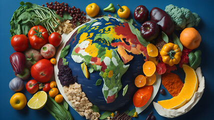 Fototapeta na wymiar A representation of a world filled with various kind of food types