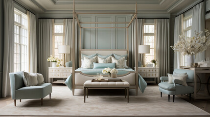 Luxurious furnished master bedroom suite, elegant interior design, modern house design concept