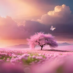 landscape with flowers and sky