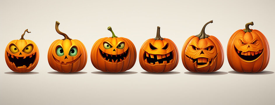 A set of pumpkins on a white background. Haloween concept