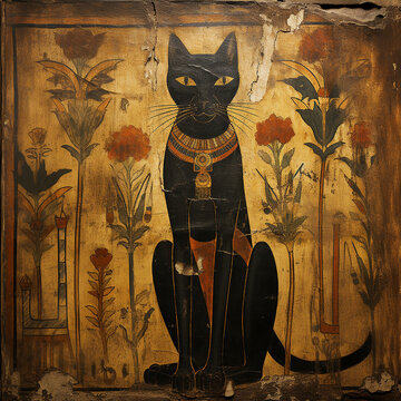 An Egyptian wall painting. Ancient Egypt. History wall painting. Egyptian papyrus and hieroglyph background