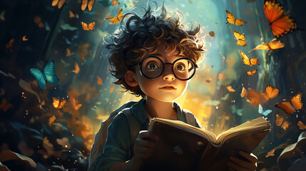 Child discovered the magical world of books.