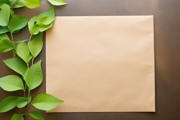 Fototapeta na wymiar mockup paper bag and green leaves