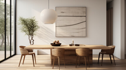 Minimal dining room, bright dining area, interior design
