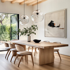 Minimal dining room, bright dining area, interior design