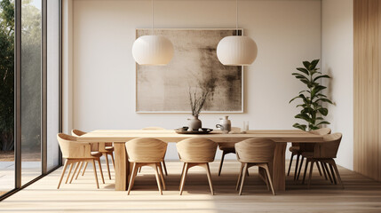 Minimal dining room, bright dining area, interior design