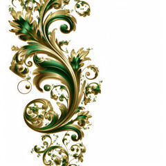 Green gold luxury decorative Filigree Elaborate on white Background, AI Generated