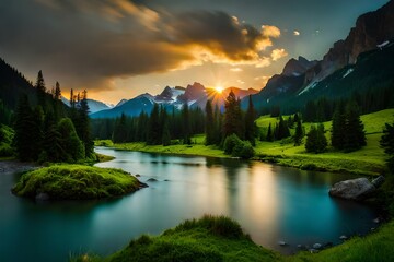 Fototapeta premium sunrise over the lake