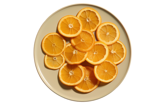 pile of dried oranges on a plate, isolated object on transparent background. png file
