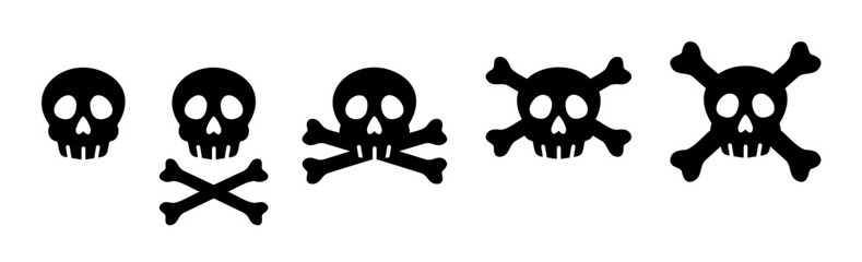 skull skelton pirate bone crossbones halloween danger warning caution cartoon silhouette set vector illustration graphic design art flat icon symbol sign dark shadow 