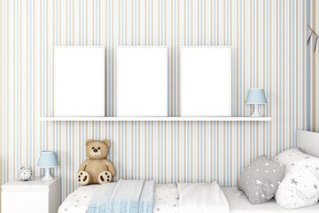 Mock up frame in kids room, 3d render	