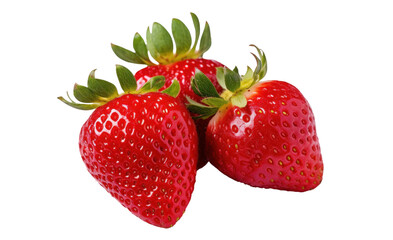 ripe three strawberry with leaves, png file of isolated cutout object on transparent background.