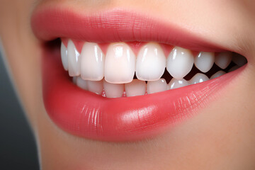 Beautiful woman's smile with healthy teeth and plump lips for dentistry clinic
