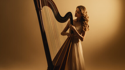Woman plays the harp