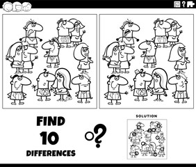 differences activity with cartoon people coloring page