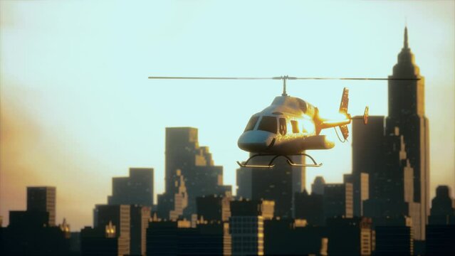 Silhouette helicopter at city scape background
