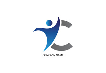 Human with letter C logo design concept template