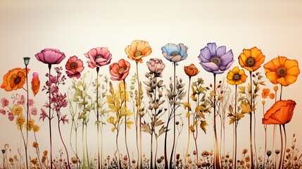 Botanicals watercolor painting wild flower background