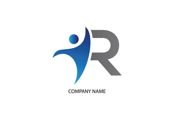 Human with letter R logo design concept template