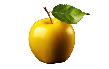 yellow apple with leaf, isolated object on transparent background. png file