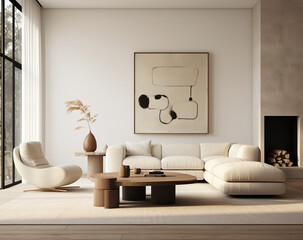 White Living Room with Beige and Black Furniture