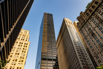 Obraz premium city downtown with skyscraper. office building exterior. skyscraper building architecture. skyscraper with glassy facade. modern city multistory building. skyscraper in metropolis city
