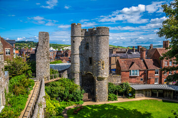A view towards the castle barbican from the middle levels of the castle keep in Lewes, Sussex, UK in summertime © Nicola