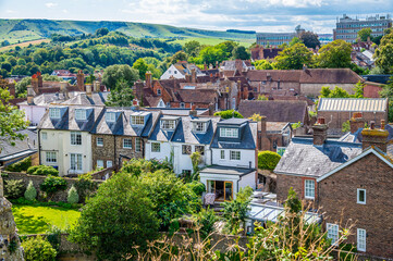 A view down from the ramparts of the castle keep in Lewes, Sussex, UK in summertime © Nicola