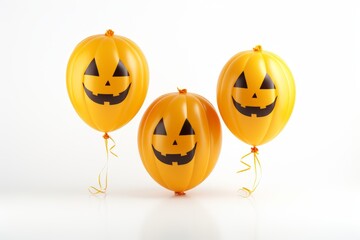 Three yellow balloons with a smiley face on white background