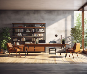 century modern style conceptual interior background room 3d illustration