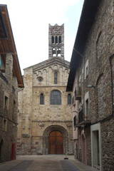 Facade of the Cathedral of Santa Maria dâ€™Urgelll, La Seu dâ€™Urgell, LLeida province, Catalonia, Spain
