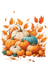 Naklejka na ściany i meble interesting autumn graphic with pumpkins and orange leaves
