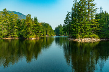 Fototapeta na wymiar reflexo das árvores em um lago no Canadá