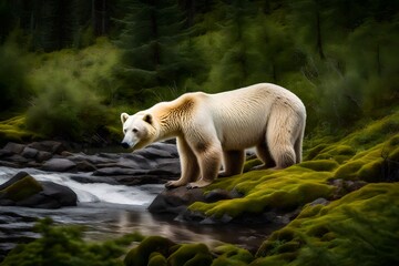 white polar bear in forest - ai generated