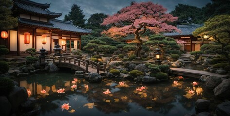 Fototapeta premium japanese garden in the night