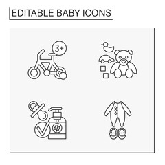Obraz premium Baby line icons set. Baby products.Things for dream,comfort and care .Childhood concepts. Isolated vector illustrations. Editable stroke