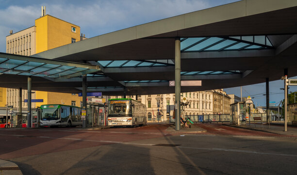 Busbahnhof in Liesing part of capital city in morning Wien Austria 08 27 2023