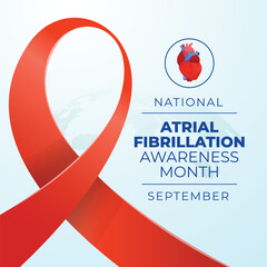 National Atrial Fibrillation Awareness Month design template good for celebration usage. red ribbon vector design. heart vector image. flat design. vector eps 10.
