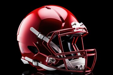 Fototapeta premium Red American football helmet illustration, black background. Generative AI