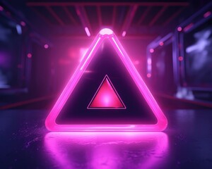 Luminous triangle with pink neon light, digital illustration. Generative AI