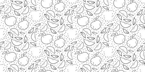 Seamless pattern with apples in hand drawn graphic style.