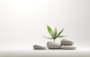 Obraz na płótnie Canvas Green plant with stones