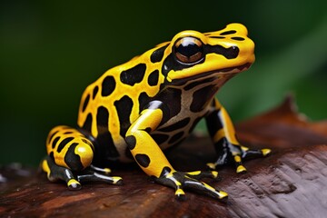 Fototapeta premium Colorful poisonous frog, yellow and black illustration. Generative AI