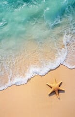 Fototapeta na wymiar Tropical landscape with starfish top view on the beach. Generative AI