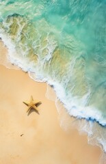 Fototapeta na wymiar Tropical landscape with starfish top view on the beach. Generative AI