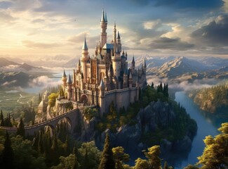 Fototapeta premium Beautiful fairytale castle and river